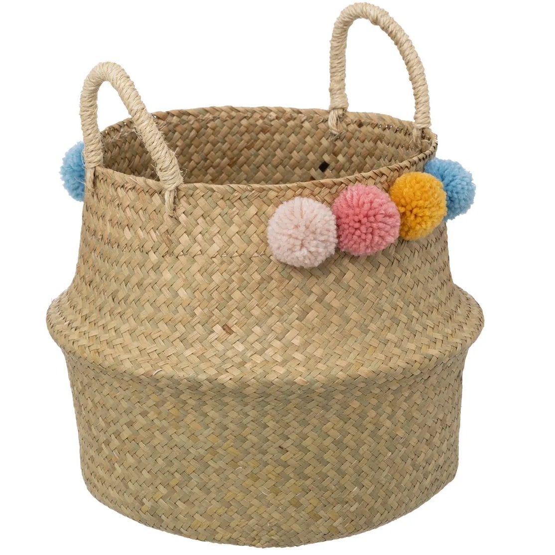 Kosz dziecięcy z pomponami "Bulda" beżowy 33cm DB Wyprzedaż