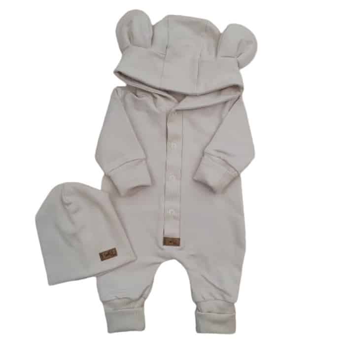 KAZUM KOMBINEZON + CZAPKA PAJAC WYGODNY BAWEŁNIANY ALABASTER BEIGE ZZ - 86