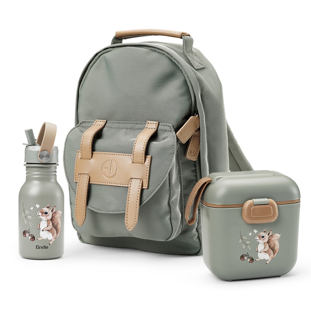 Elodie Details - Plecak BackPack MINI - Hazy Jade + Butelka na wodę Chipmunk Darling + Lunchbox - Chipmunk Darling - ZESTAW