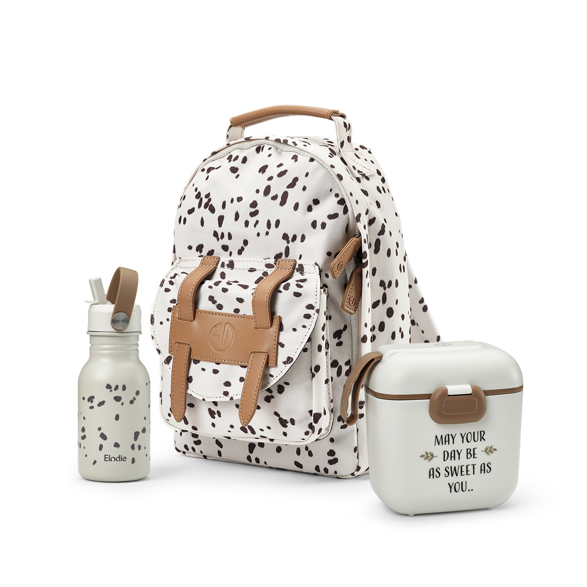 Elodie Details - Plecak BackPack MINI + Butelka na wodę - Dalmatian Dots + Lunchbox - Vanilla White - ZESTAW