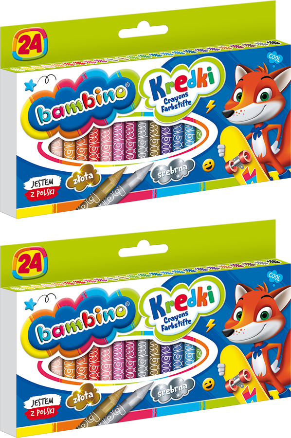 2x Kredki Bambino Zwierzaki Uczniaki, 24 sztuki, mix kolorów