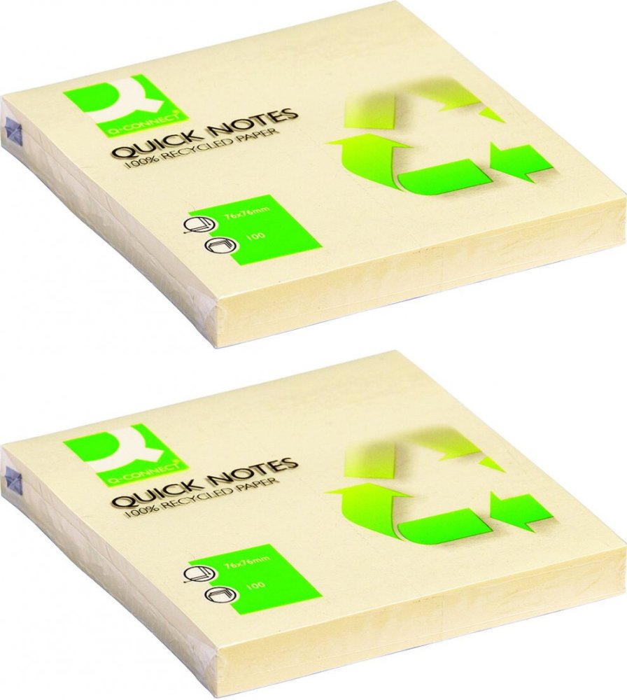 2x Karteczki samoprzylepne Q-Connect 100% Recycled, 76x76mm, 100 karteczek, żółty