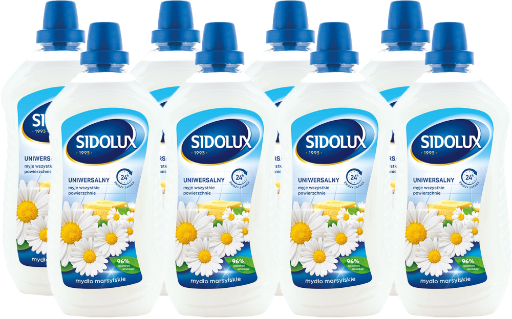 8x Płyn do mycia podłóg Sidolux, z mydłem marsylskim, 1l