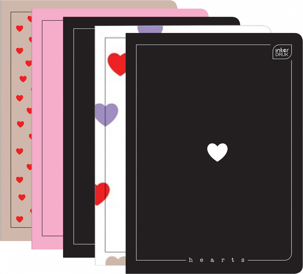 5x Zeszyt w kratkę Interdruk UV Hearts, A5, 60 kartek, mix wzorów