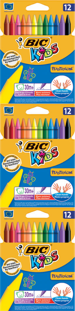 3x Kredki świecowe BIC Kids Plastidecor, 12 sztuk, mix kolorów