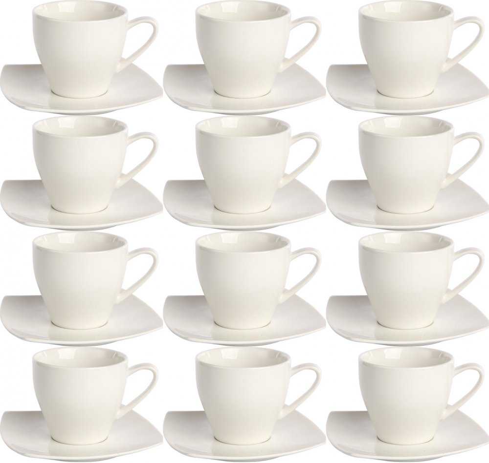 12x Filiżanka ze spodkiem Altom Design Regular w opasce, 200ml, porcelana, kremowy