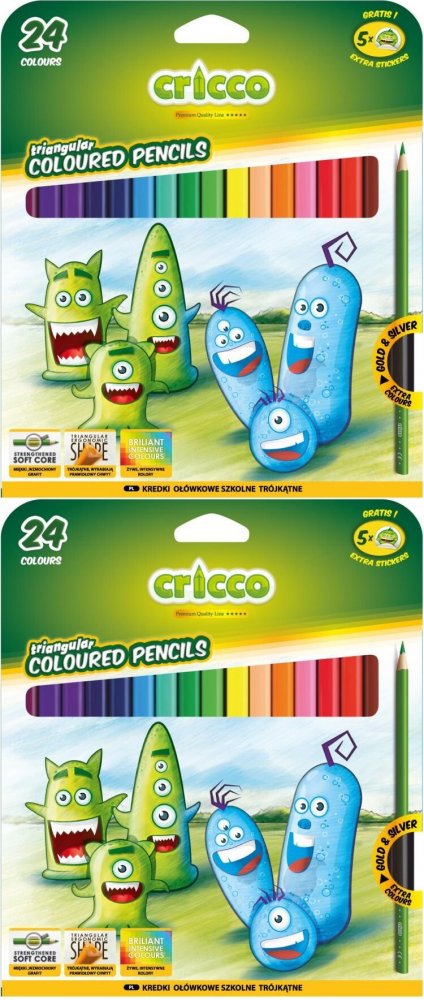 2x Kredki ołówkowe trójkątne Cricco, 24 kolory
