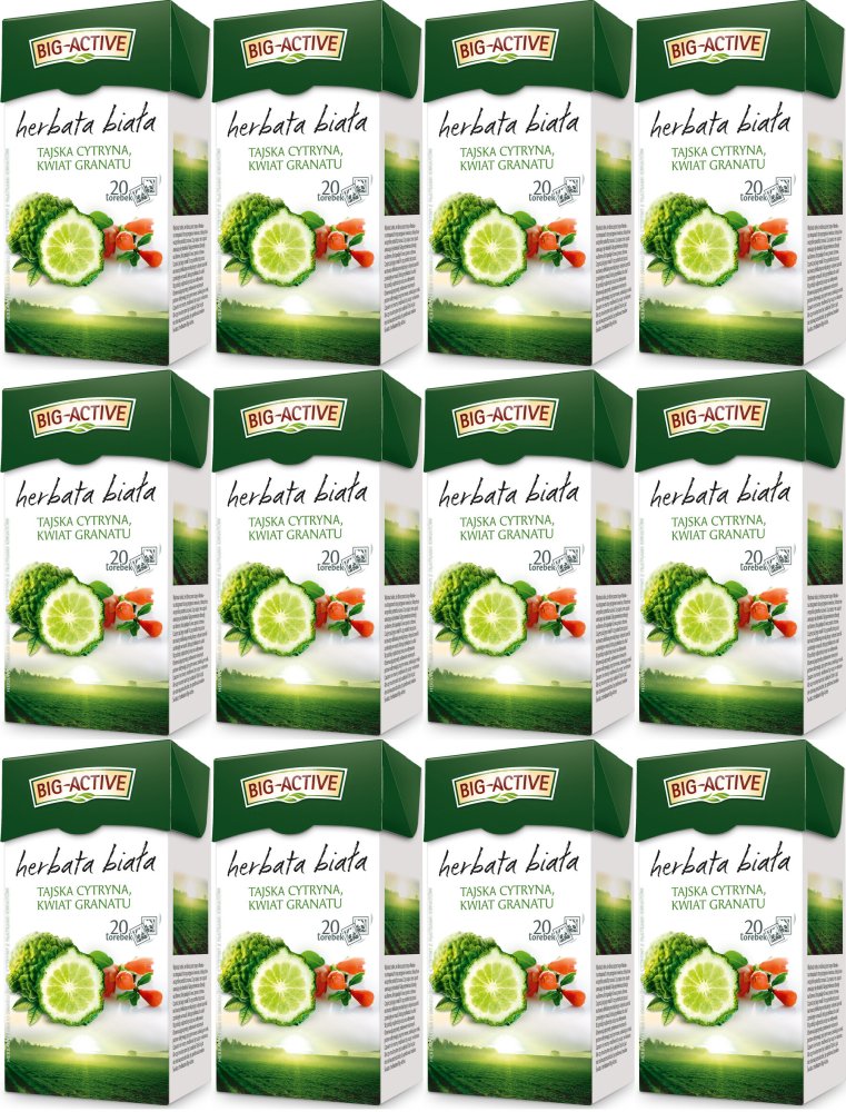 12x Herbata biała smakowa w torebkach Big-Active, tajska cytryna, 20 sztuk x 1.5g