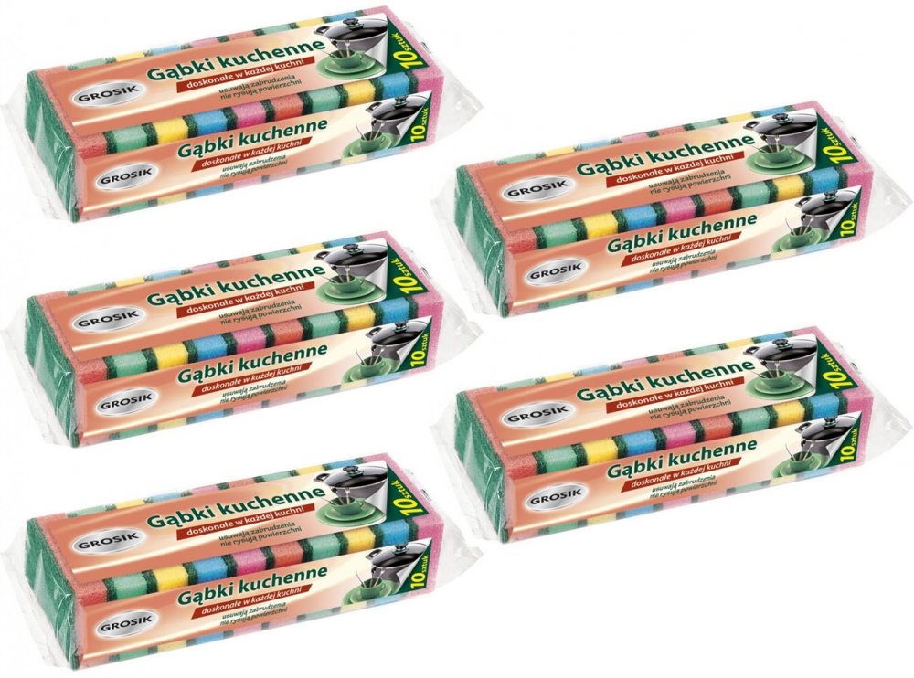 5x gąbka kuchenna Grosik, 7.5x6x2.9cm, 10 sztuk, mix kolorów