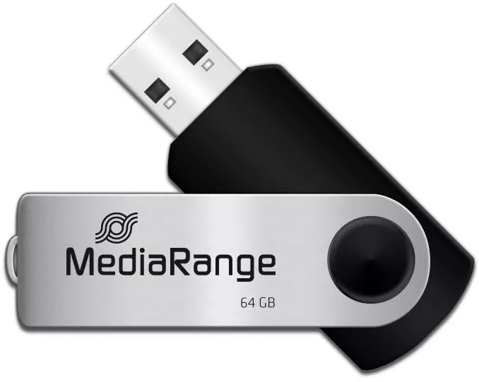 Pendrive MediaRange, 64GB, obracany, USB 2.0, srebrno-czarny