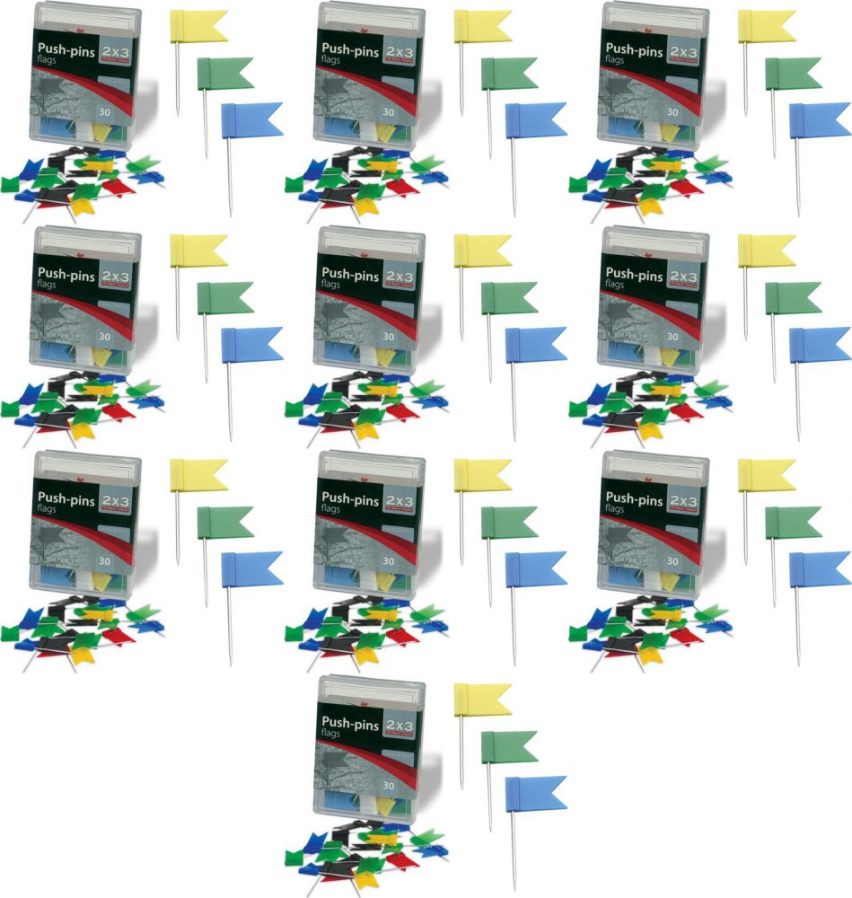 10x Pinezki flagi 2x3, 30 sztuk, mix kolorów