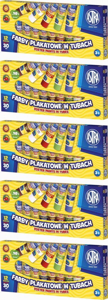 5x Farby plakatowe Astra, w tubkach, 30ml, 12 sztuk, mix kolorów