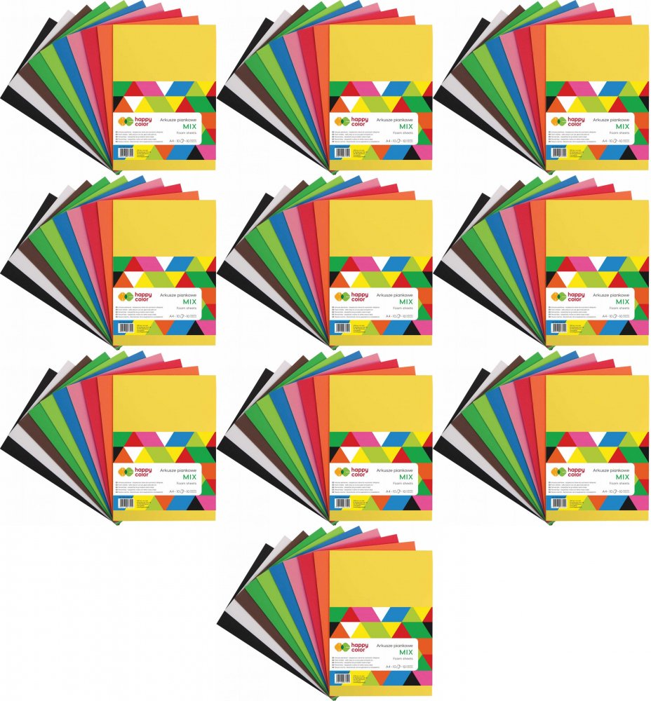 10x Arkusze piankowe Happy Color MIX, A4, 10 arkuszy, 10 kolorów