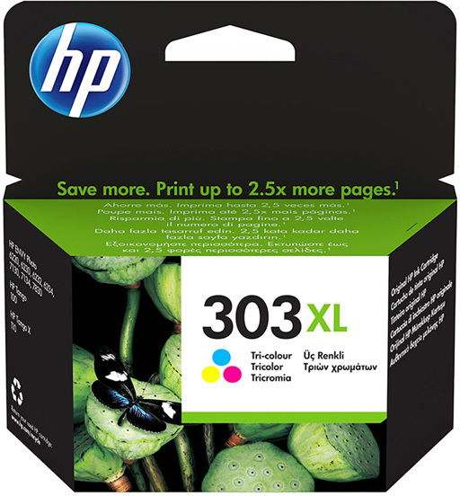 Tusz HP 303XL (T6N03AE), 415 stron, high capacity, CMY cyan (błękitny), magenta (purpurowy), yellow (żółty)