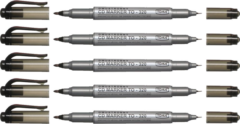 5x Marker dwustronny do płyt CD i DVD Toma TO-320, okrągła, 0.5mm/ 0.8mm, czarny