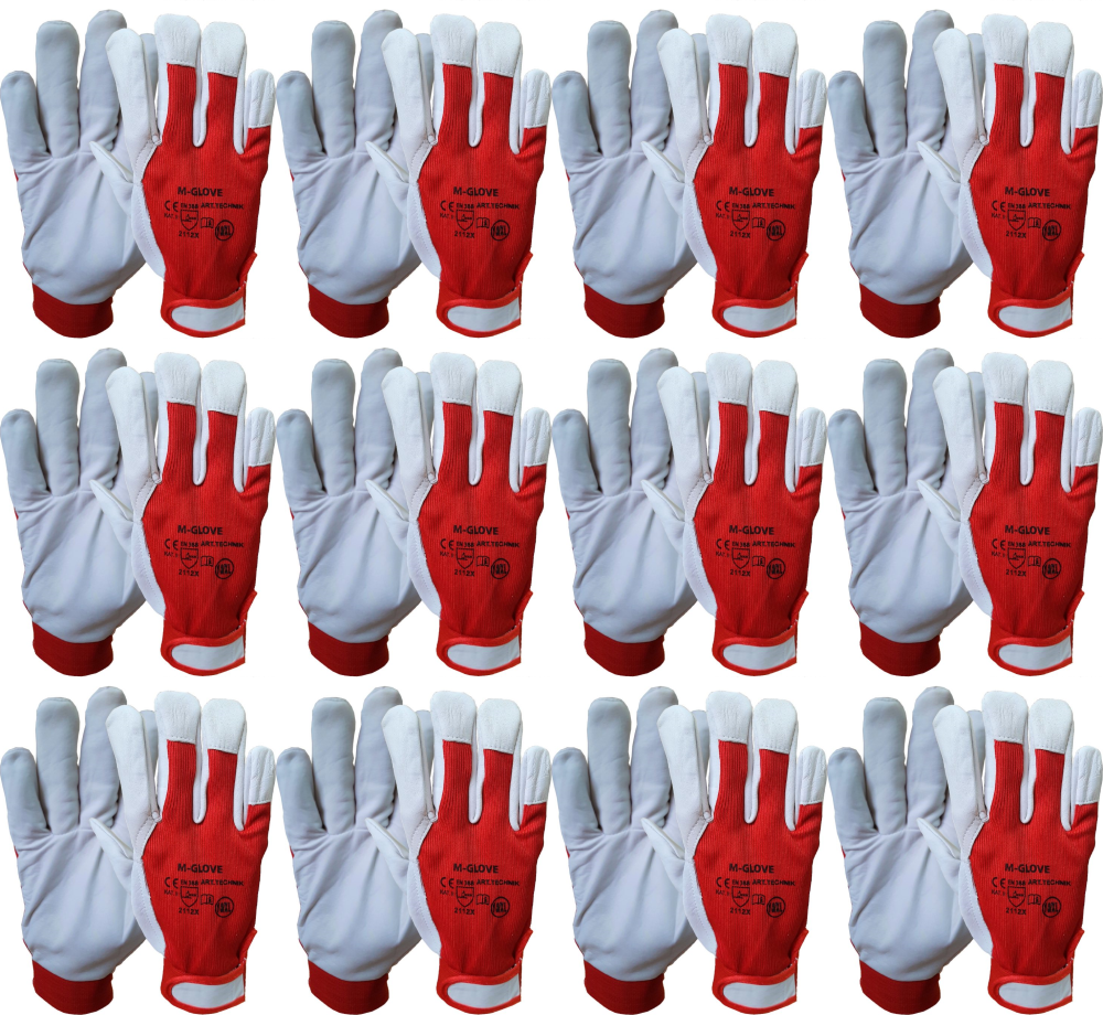 12x Rękawice robocze M-Glove Technik, wzmacniane, rozmiar 10, biało-czerwony