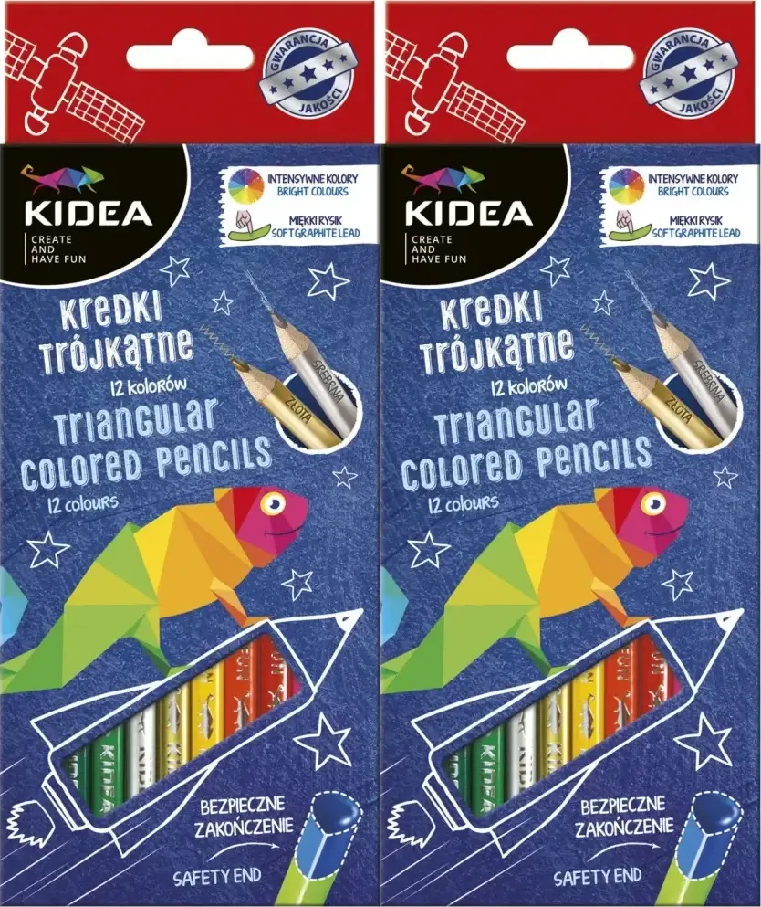 2x Kredki ołówkowe Kidea, trójkątne, 12 sztuk, mix kolorów
