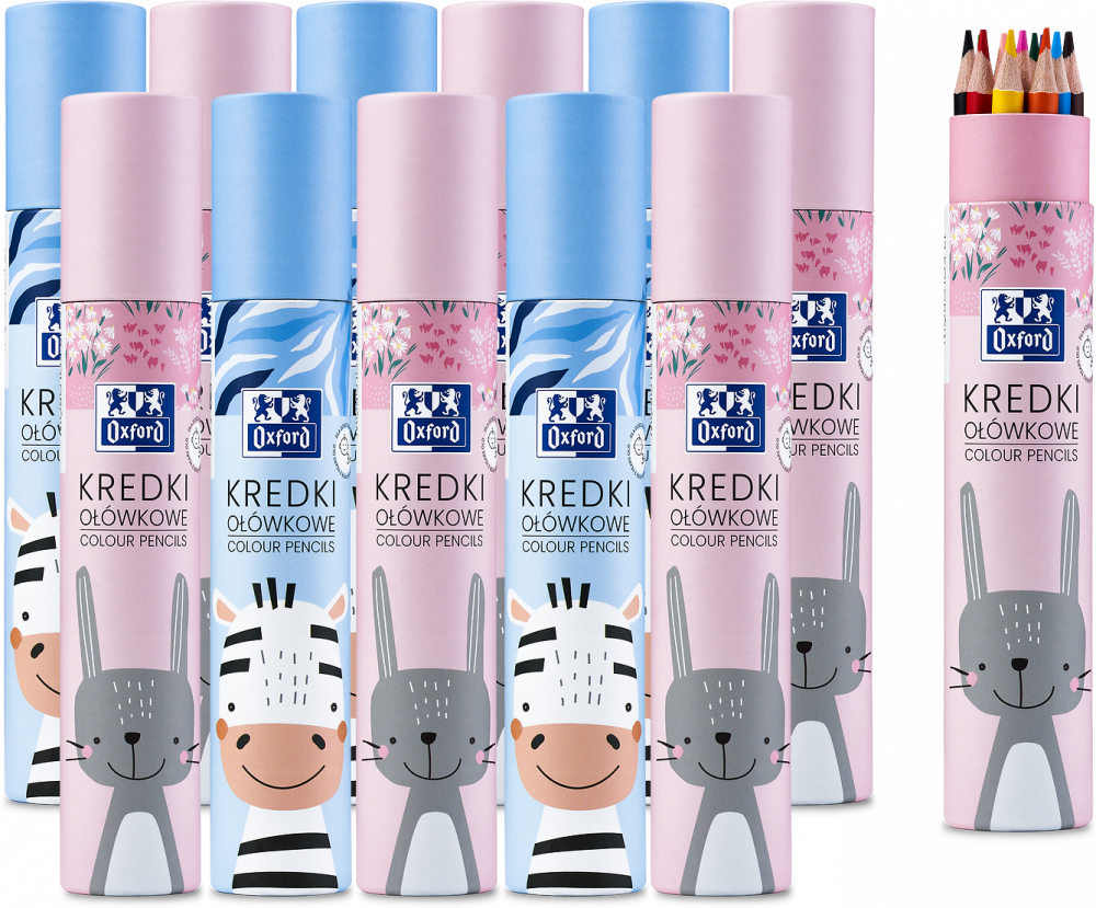 12x Kredki ołówkowe Oxford Kids, w tubie, 12 sztuk, mix kolorów