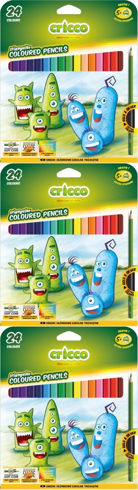 3x Kredki ołówkowe trójkątne Cricco, 24 kolory
