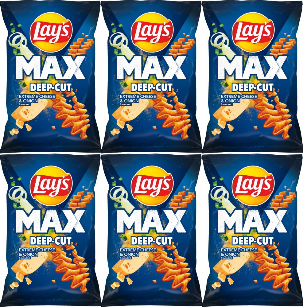 6x Chipsy Lay's Max Deep Cut Extreme Cheese & Onion, ser i cebulka, 120g