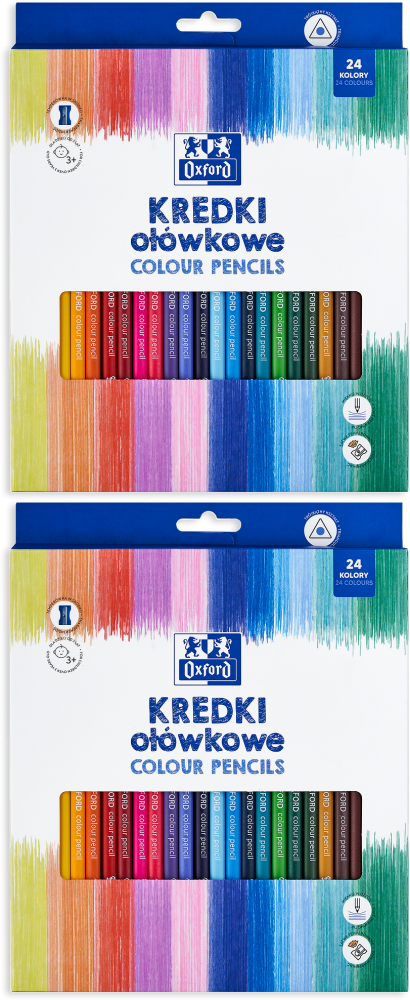 2x Kredki ołówkowe Oxford Regular, 24 sztuki + temperówka, mix kolorów