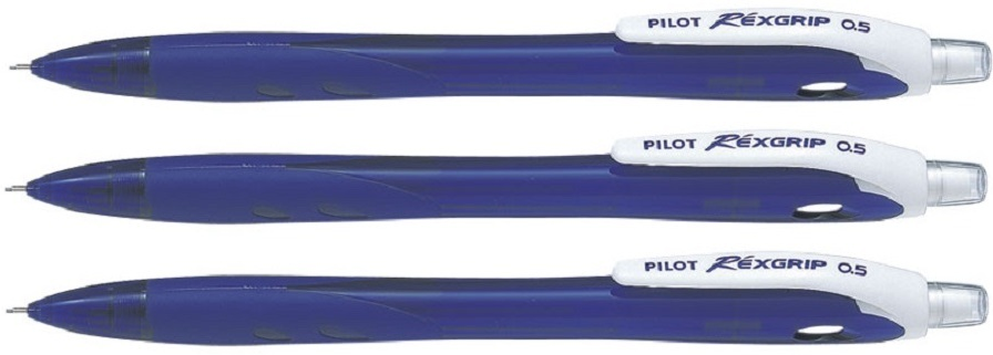 3x ołówek automatyczny Pilot Rexgrip Begreen, 0.5mm, z gumką, niebieski