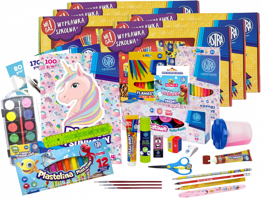 6x Wyprawka szkolna Astra Unicorn (XL), 27 elementów
