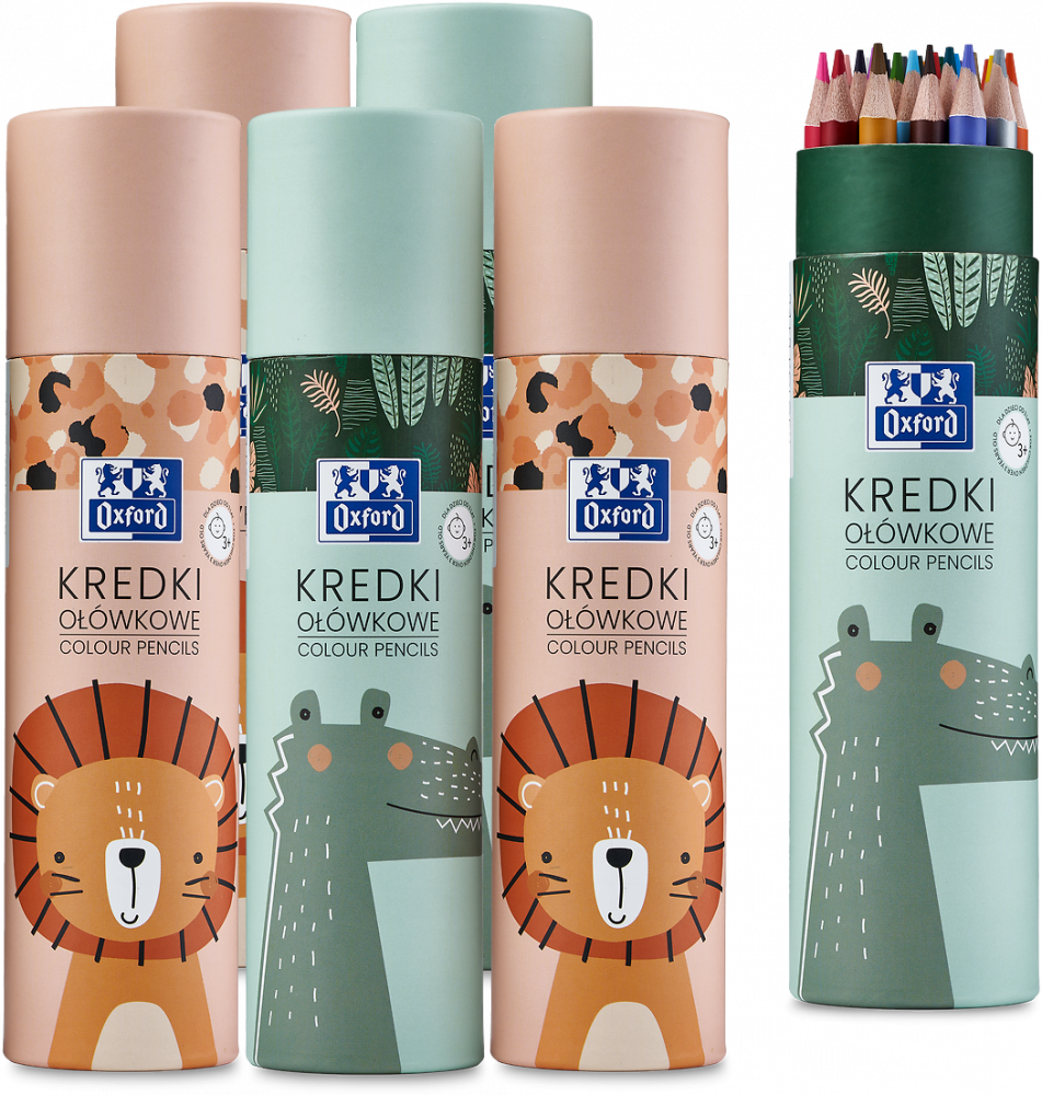 6x Kredki ołówkowe Oxford Kids, w tubie, 24 sztuki + 2 gratis (złoty i srebrny), mix kolorów