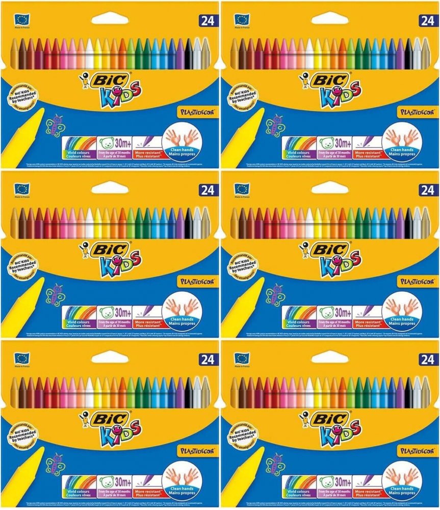 6x Kredki świecowe BIC Kids Plastidecor, 24 sztuki, mix kolorów