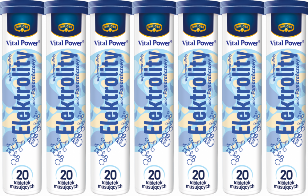 7x Tabletki musujące Vital Power elektrolity, pomarańczowy, 86g, 20 tabletek