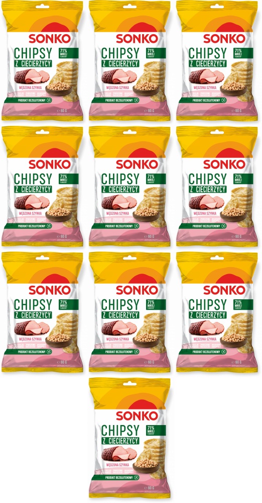 10x Chipsy z ciecierzycy Sonko, szynka wędzona, 60g