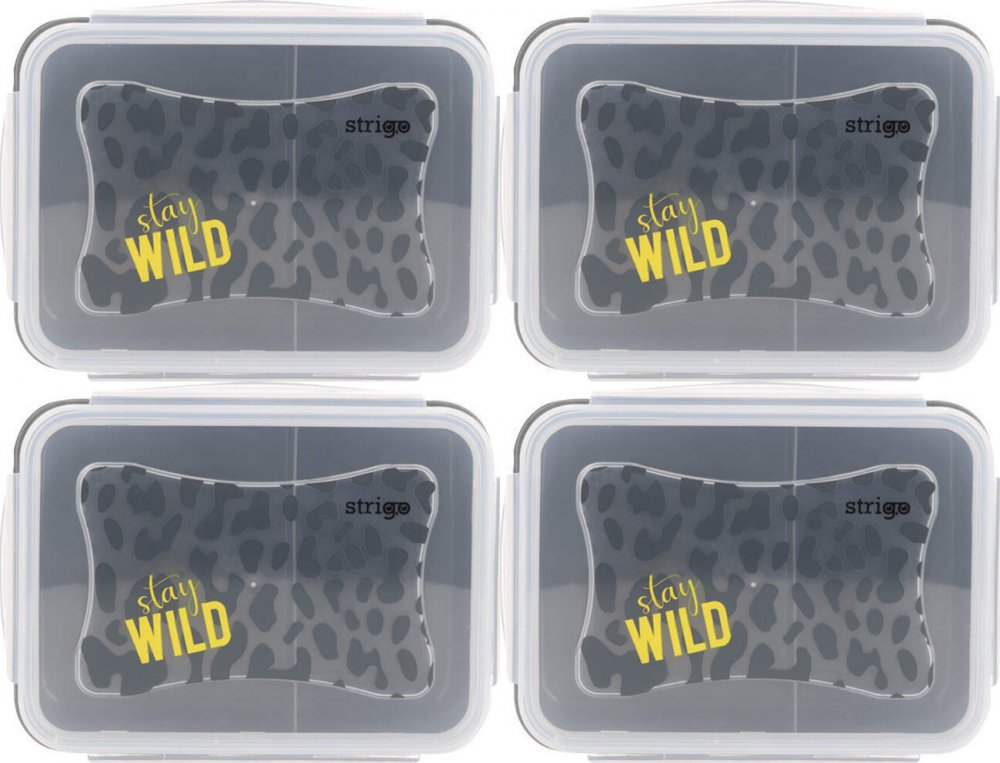 4x Lunchbox Strigo Stay Wild, 16.5x12x6.5cm, transparentny/szary
