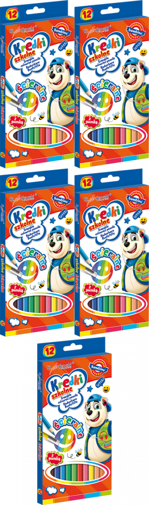 5x Kredki Bambino Zwierzaki Uczniaki, ścieralne, 12 sztuk, mix kolorów