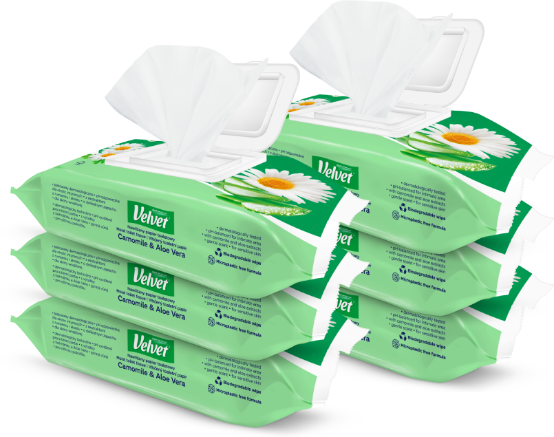 6x Papier nawilżany Velvet Camomile & Aloe Vera, 48 sztuk