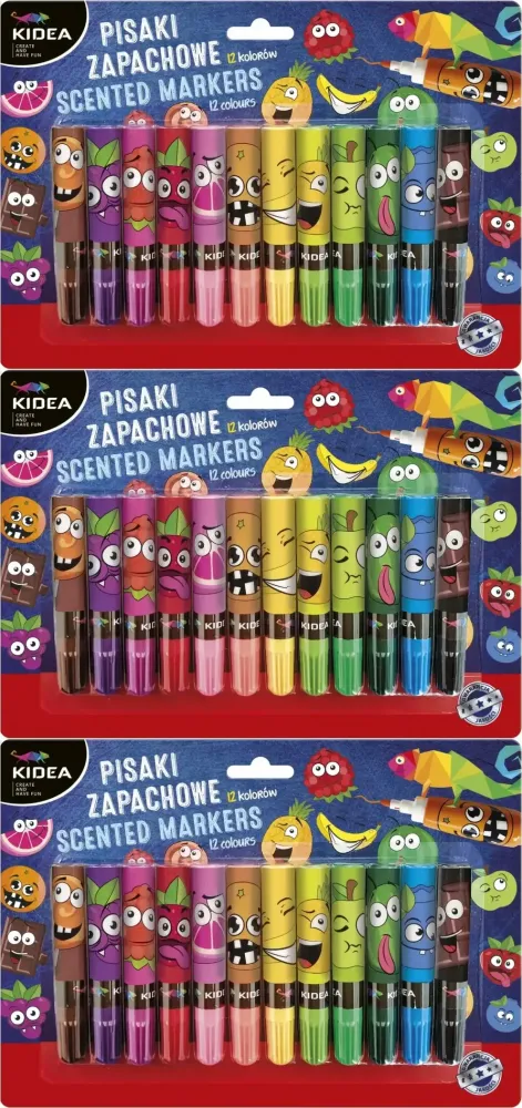3x Pisaki zapachowe Kidea, 12 sztuk, mix kolorów