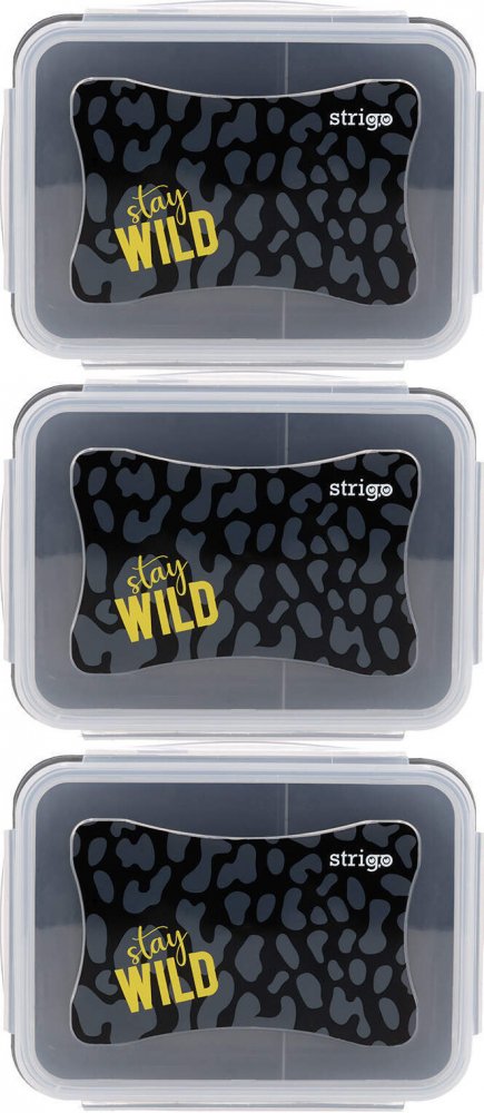 3x Lunchbox Strigo Stay Wild, 16.5x12x6.5cm, transparentny/czarny
