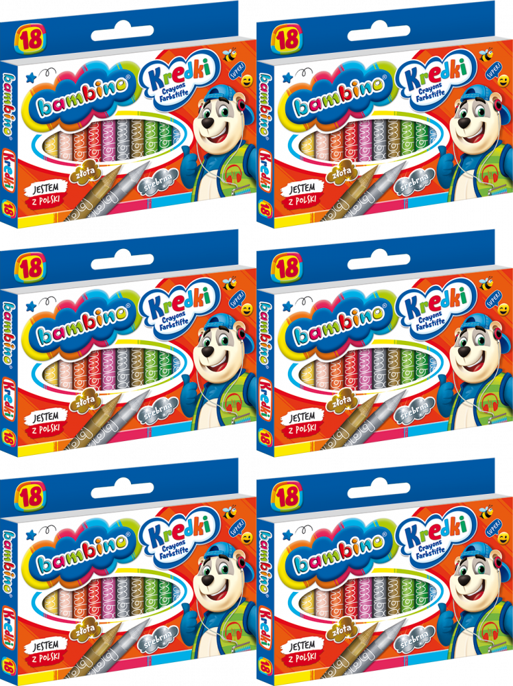 6x Kredki Bambino Zwierzaki Uczniaki, 18 sztuk, mix kolorów