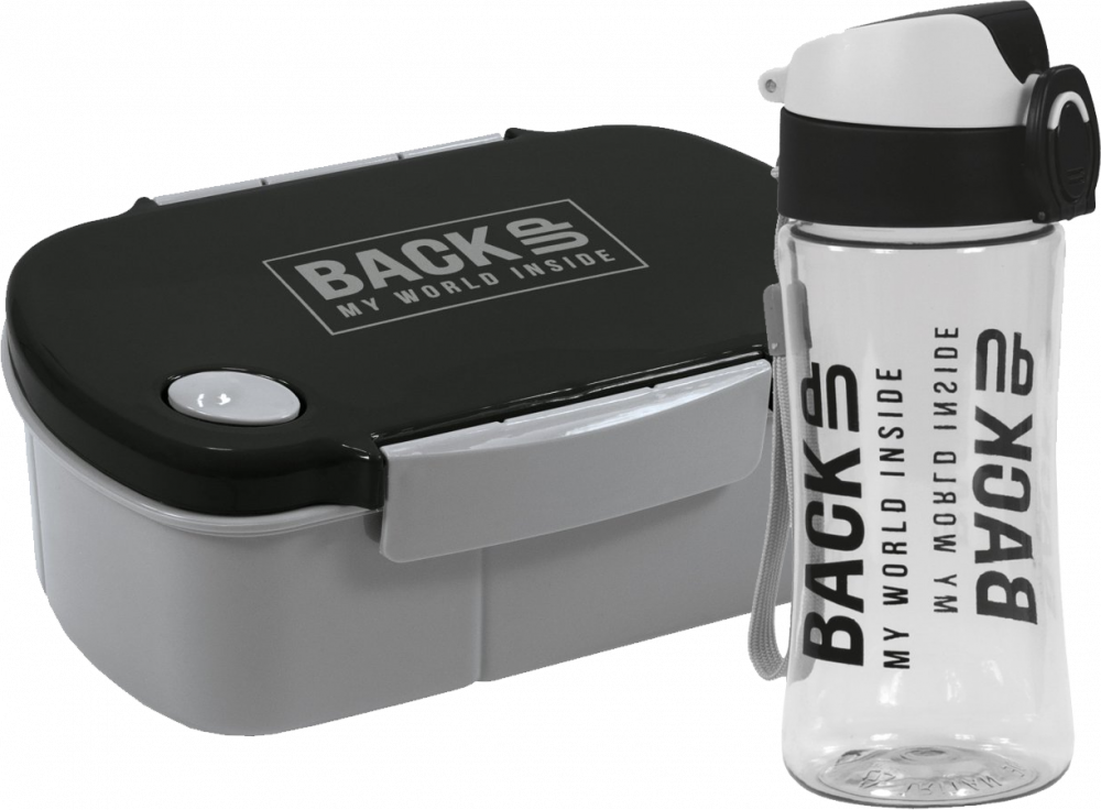 Zestaw: Lunchbox + bidon na wodę BackUP 7, czarno-szary