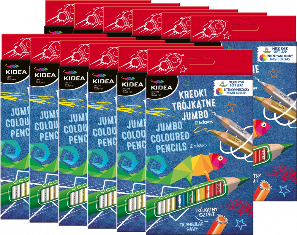 12x Kredki ołówkowe Kidea Jumbo, grube, 12 sztuk, mix kolorów