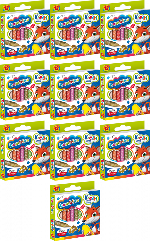 10x Kredki Bambino Zwierzaki Uczniaki, 12 sztuk, mix kolorów