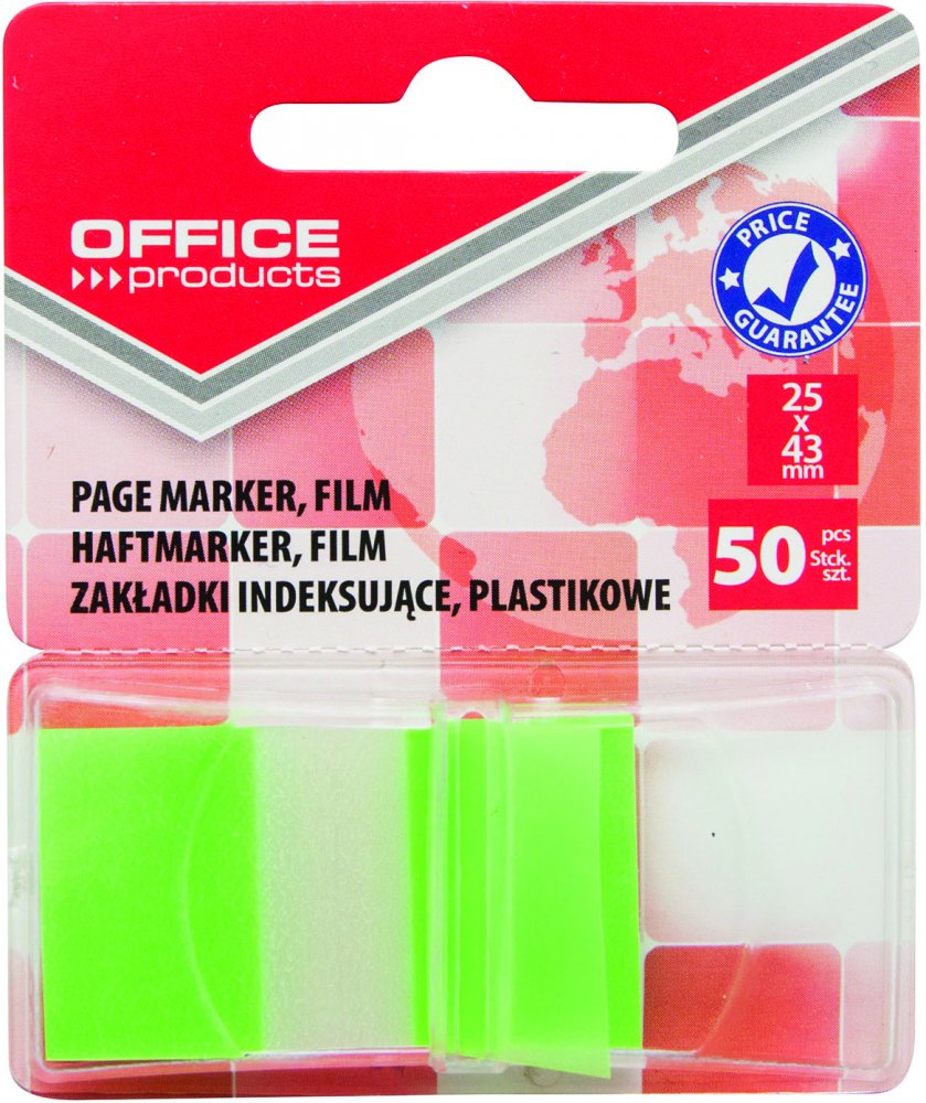 Zakładki samoprzylepne Office Products, indeksujące, folia PP, 25x43mm, 1x50 sztuk, zielony