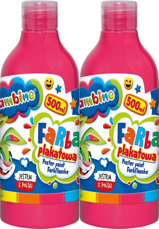 2x Farba plakatowa Bambino Zwierzaki Uczniaki, w butelce, 500ml, różowy