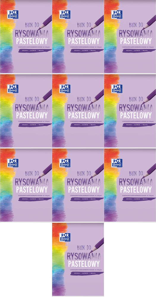 10x Blok rysunkowy pastelowy Oxford, A4, 10 kartek, kolorowy, 100g/m2