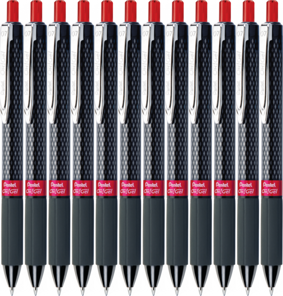 12x Długopis żelowy automatyczny Pentel, OH! Gel K497, 0.7mm, czerwony