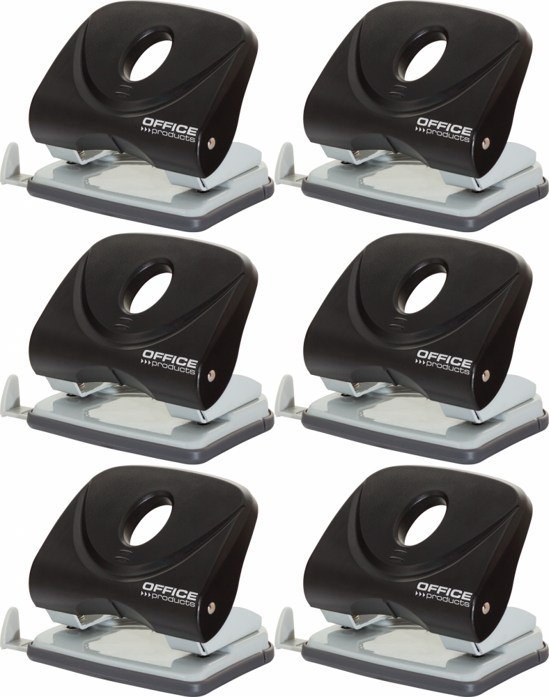 6x Dziurkacz Office Products, do 30 kartek, czarny