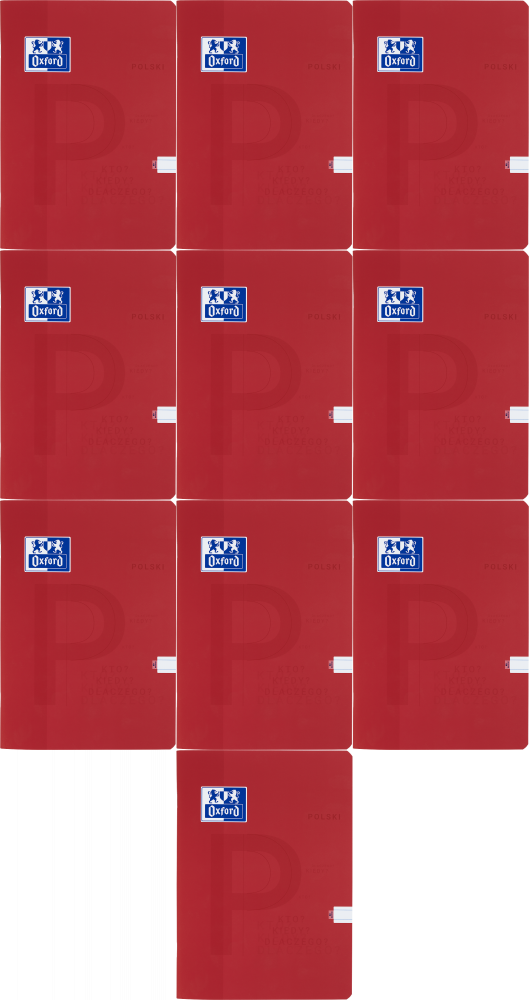 10x Zeszyt przedmiotowy w linie Oxford J. Polski, A5, miękka oprawa, 60 kartek, czerwony