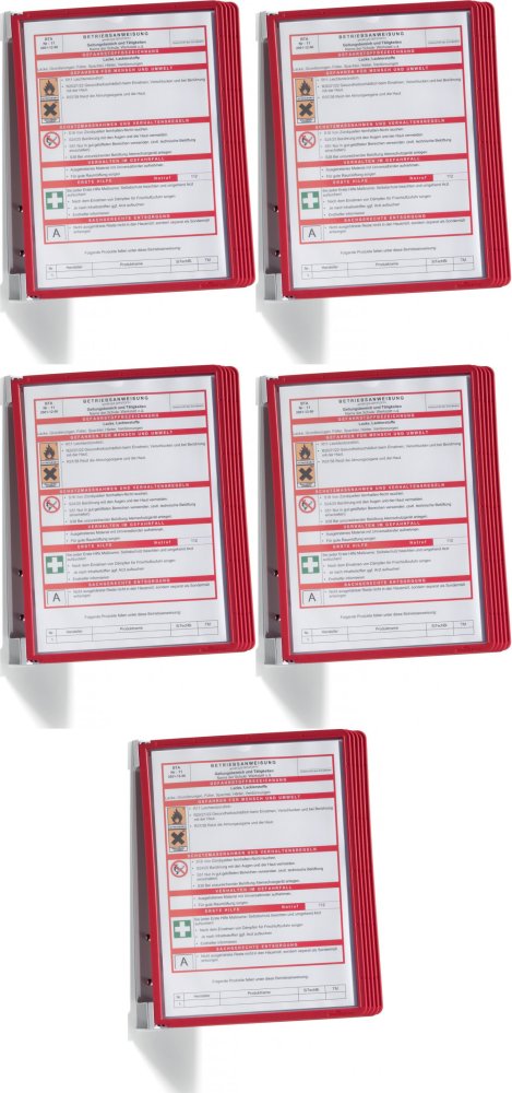 5x System paneli informacyjnych Durable Vario Wall 5, ścienny, A4, 5 paneli, czerwony
