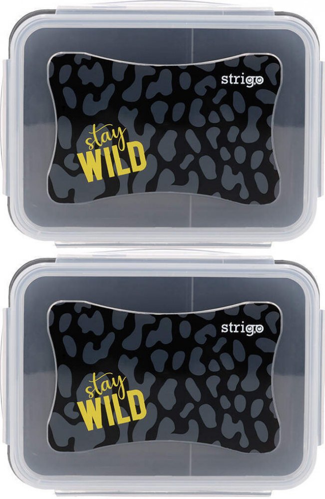 2x Lunchbox Strigo Stay Wild, 16.5x12x6.5cm, transparentny/czarny