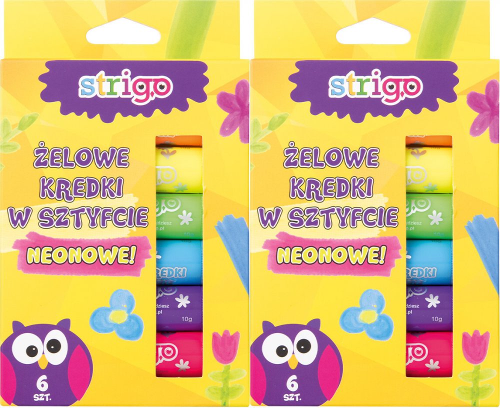 2x Kredki żelowe w sztyfcie Strigo SSC034, neonowe, 6 kolorów