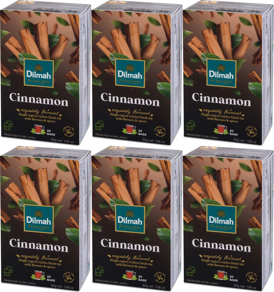 6x Herbata czarna aromatyzowana w torebkach Dilmah Cinnamon, cynamon, 20 sztuk x 1.5g